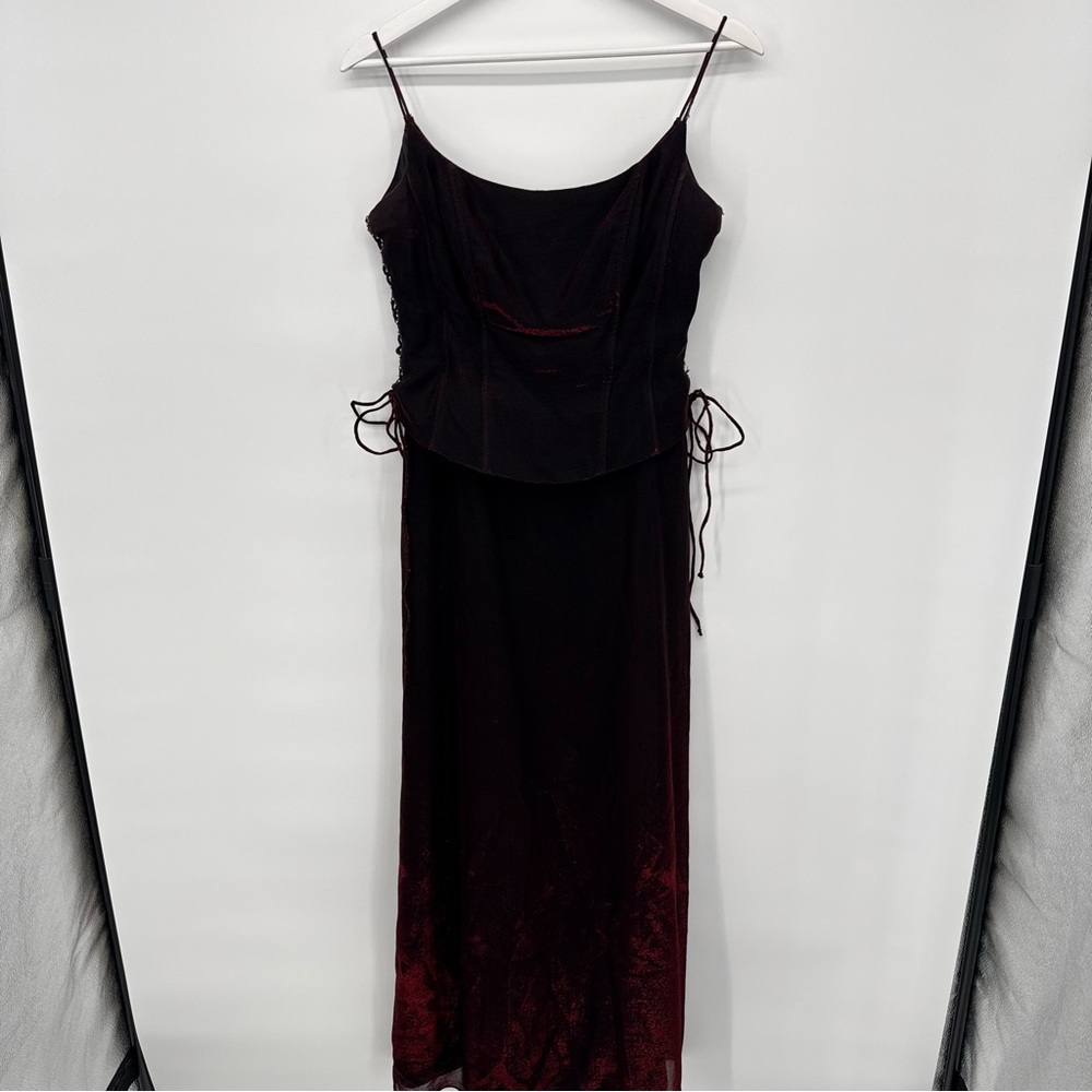 Betsey & Adam Vintage 90s Black & Red Metallic Formal Corset Dress Long Size 10